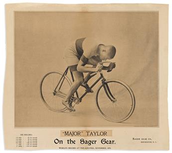 (SPORTS--CYCLING.) Major Taylor on the Sager Gear, Worlds Record at Philadelphia.